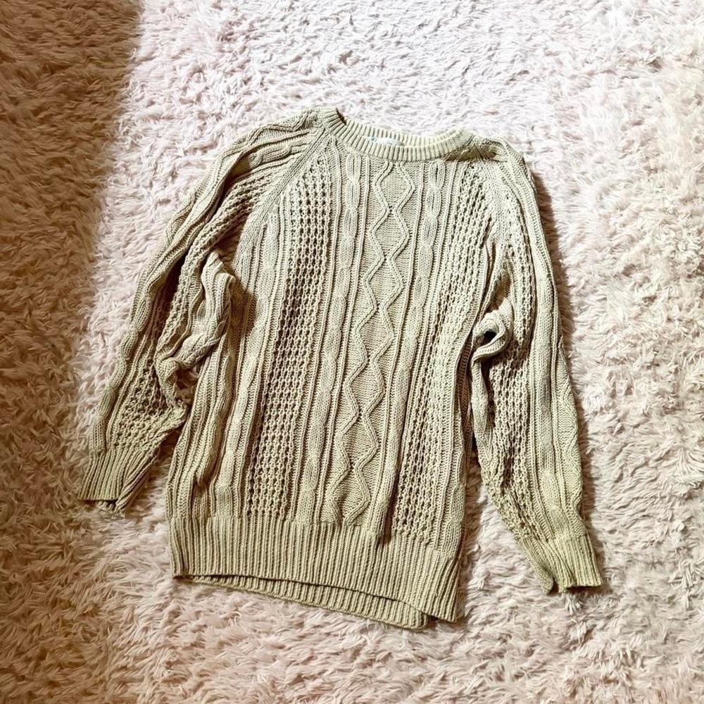 Cable Knit Preppy Boho Indie Minimalist Sweater Womens L Old Money Hamptons